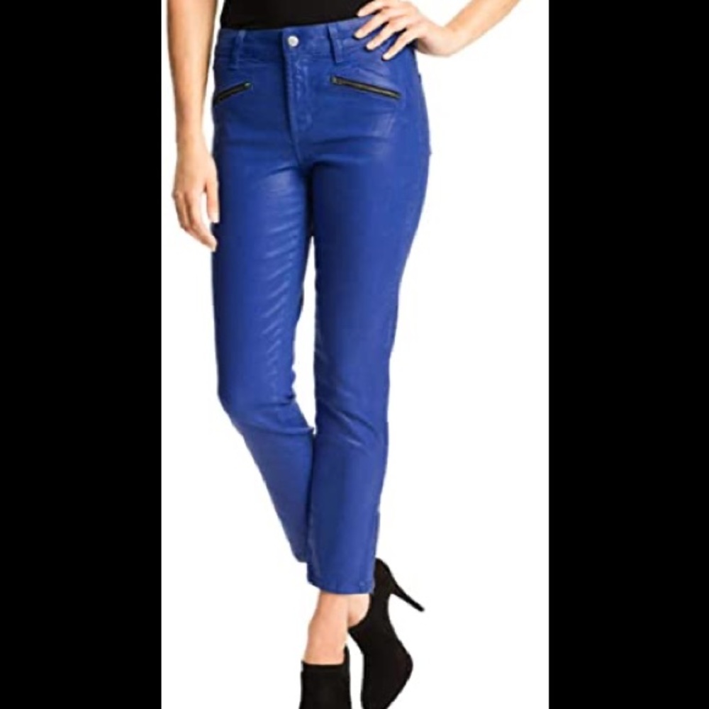 NYDJ Angelina Legging in Coated Denim Princess Blue Zipper Women's Size 4P